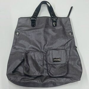 Kenneth Cole Reaction crossbody purse in gray nylon material, adjustable strap.